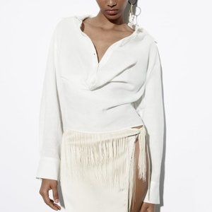 NWt DRAPED 100% LINEN WHTE SHIRT.